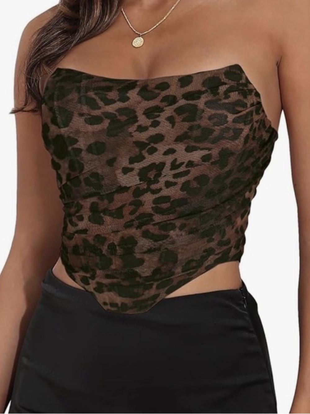 Leopard Print Strapless Corset Top - Brown/Black